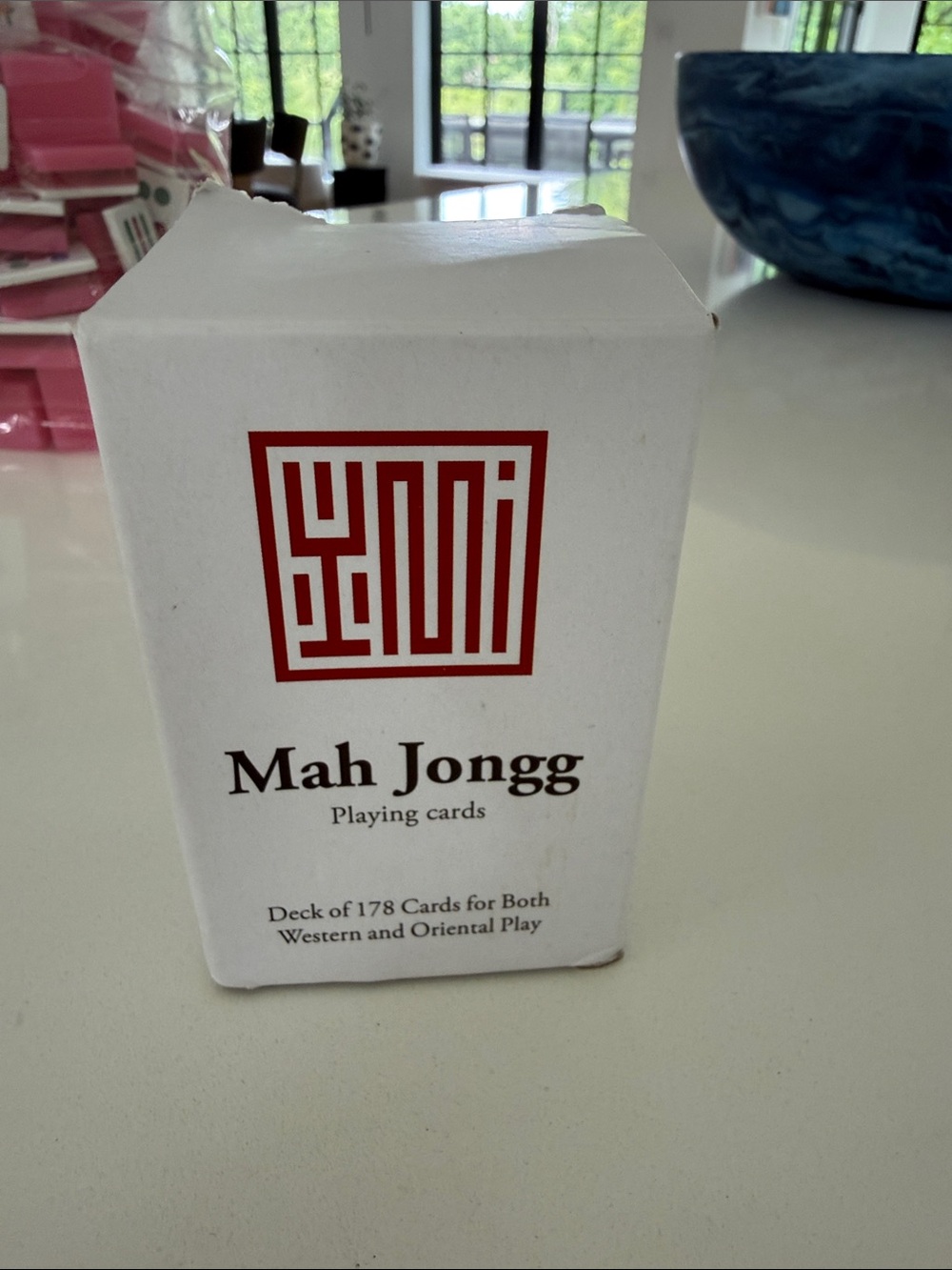 Yellow Mountain Mah Jongg Playing Cards - White with Red Accent -